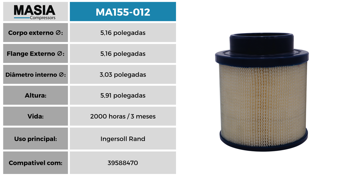 39582721 Filtro de Ar Compativel con Ingersoll Rand