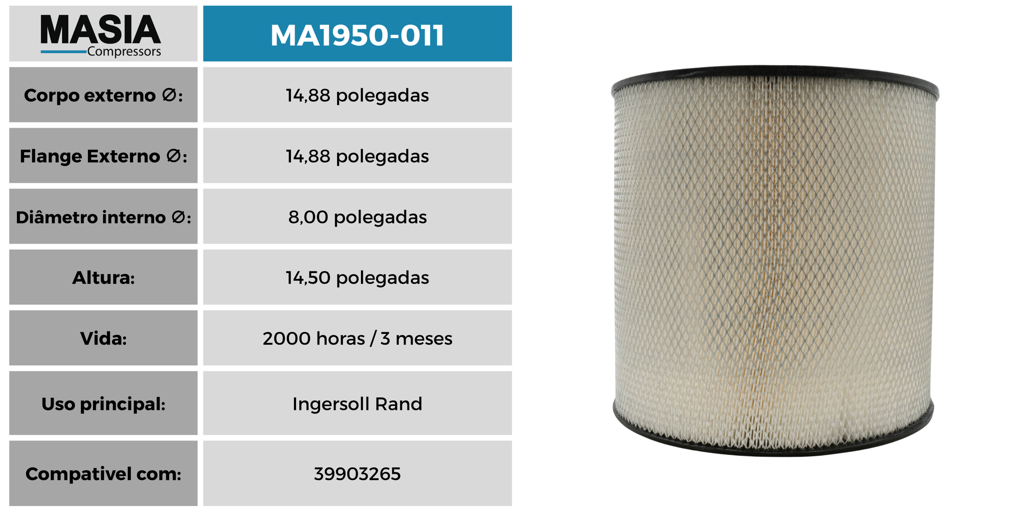 39903265 Filtro de Ar Compativel con Ingersoll Rand