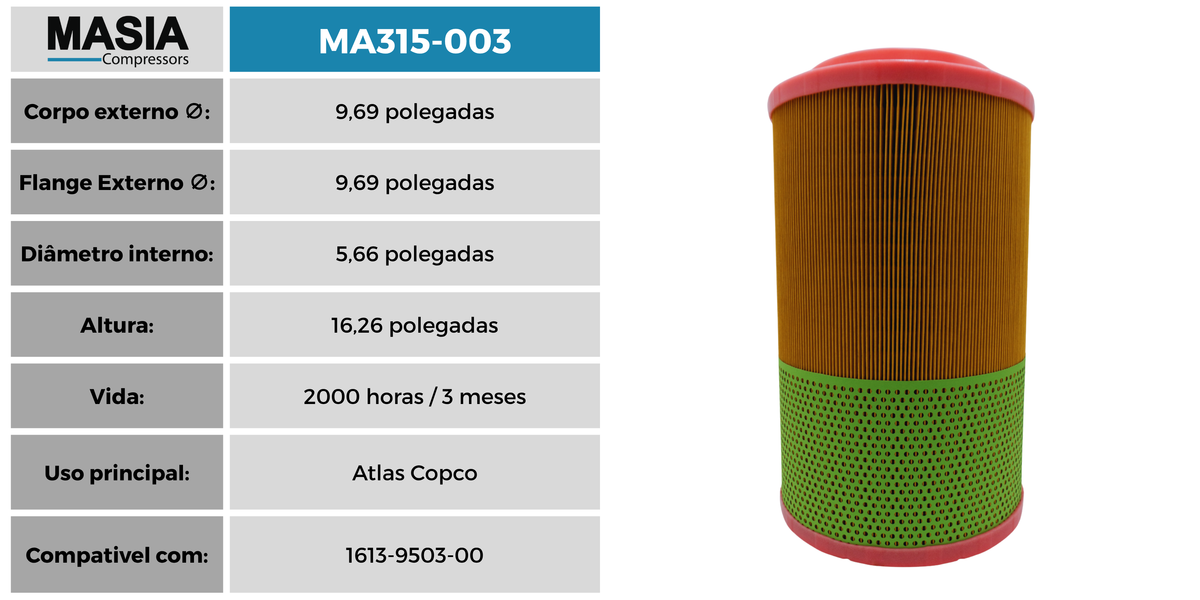 ZS1088233 Filtro de Ar Compativel con Gardner Denver