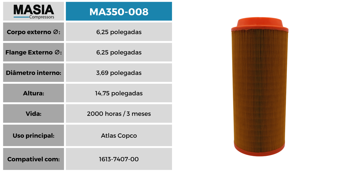 007.0389-0 Filtro de Ar Compativel con Schulz Compressor