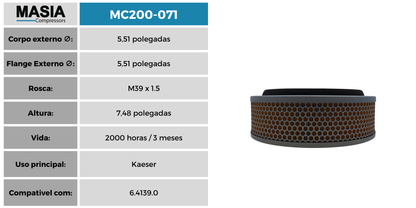 MC200-071 Filtro de Ar Masia Compressors