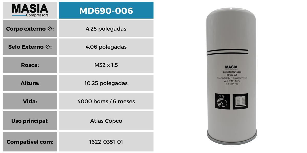 1039210030 Filtro Separador Compativel con Termomeccanica