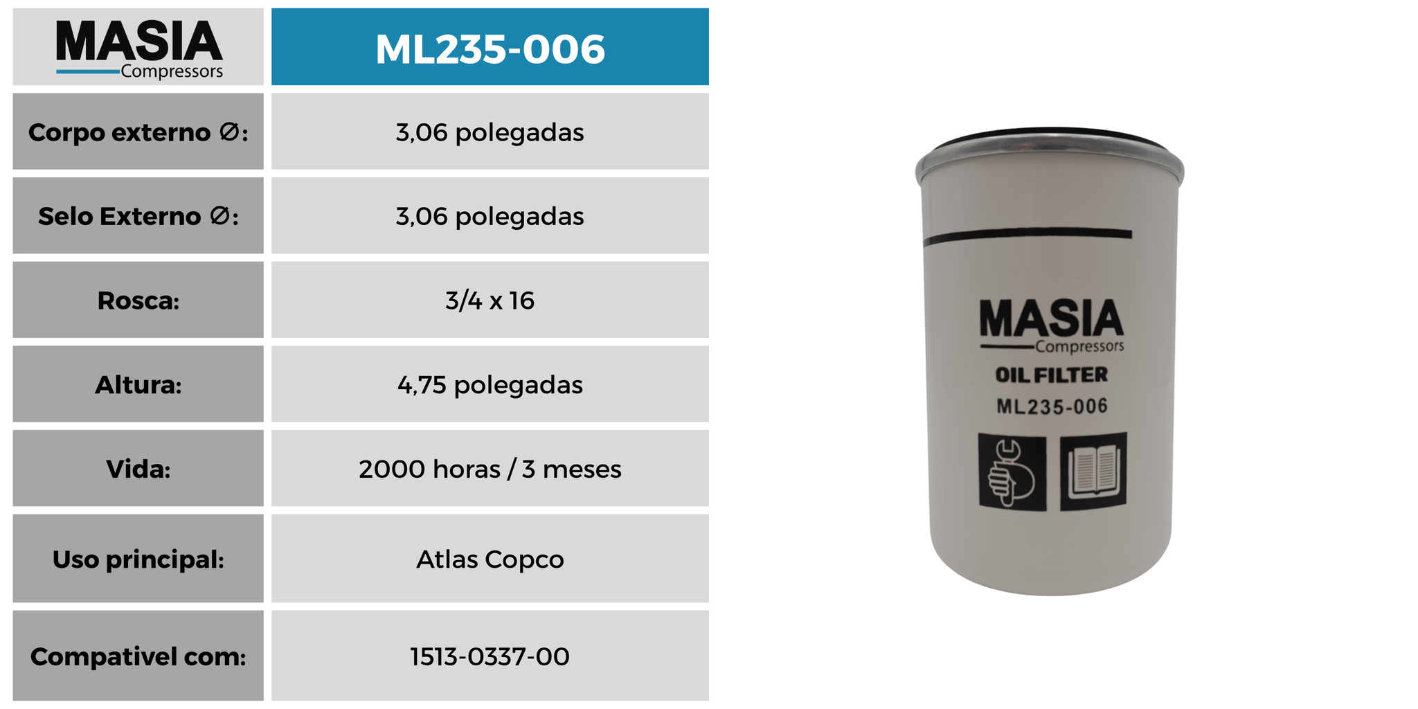 C16012/51 Filtro de Óleo Compativel con Compair