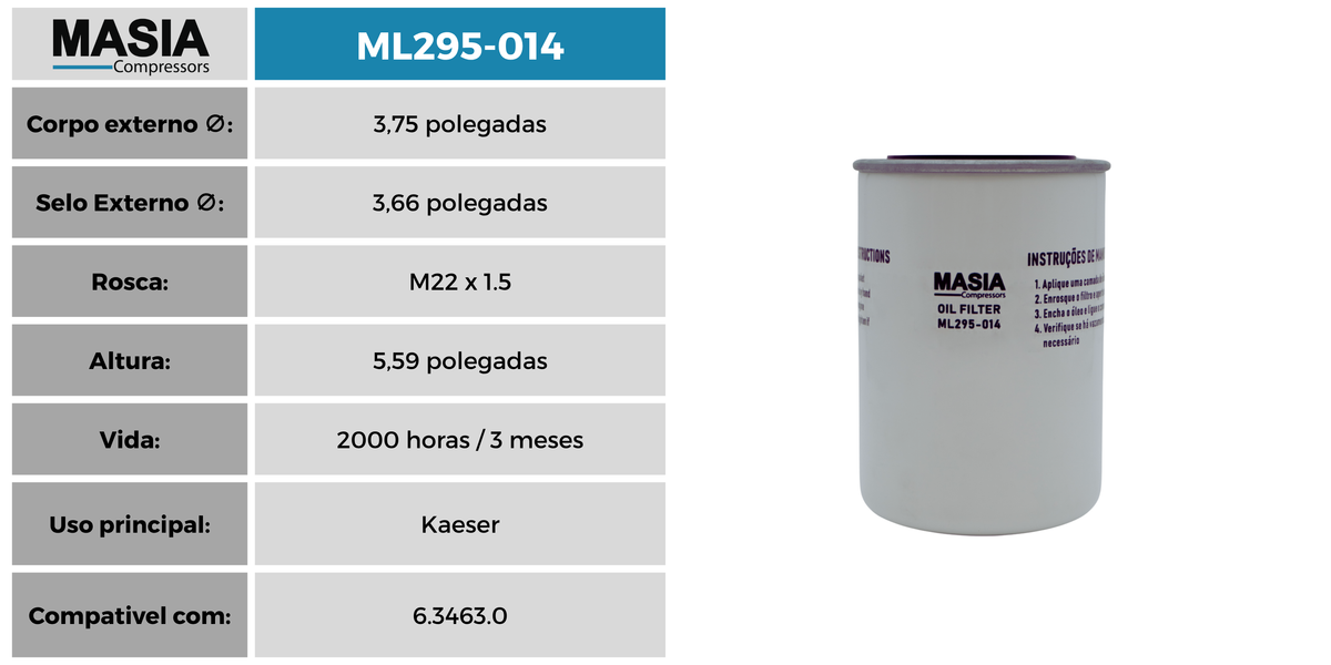 6.3463.0 Filtro de Óleo Compativel con Kaeser