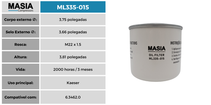 2202-9296-00 Filtro de Óleo Compativel con Atlas Copco
