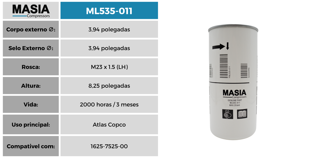 2903-7526-00 Filtro de Óleo Compativel con Atlas Copco