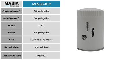 93568285 Filtro de Óleo Compativel con Ingersoll Rand