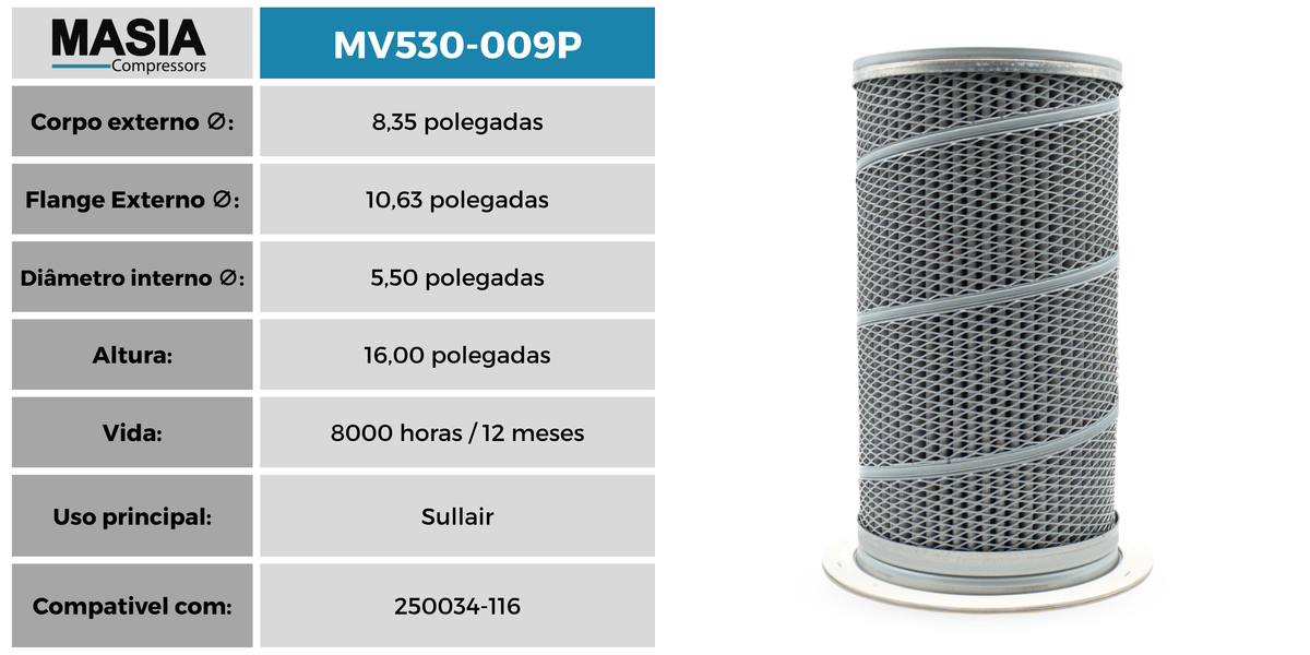 0250034-116 Separador de Ár/Oleo Compativel con Sullair
